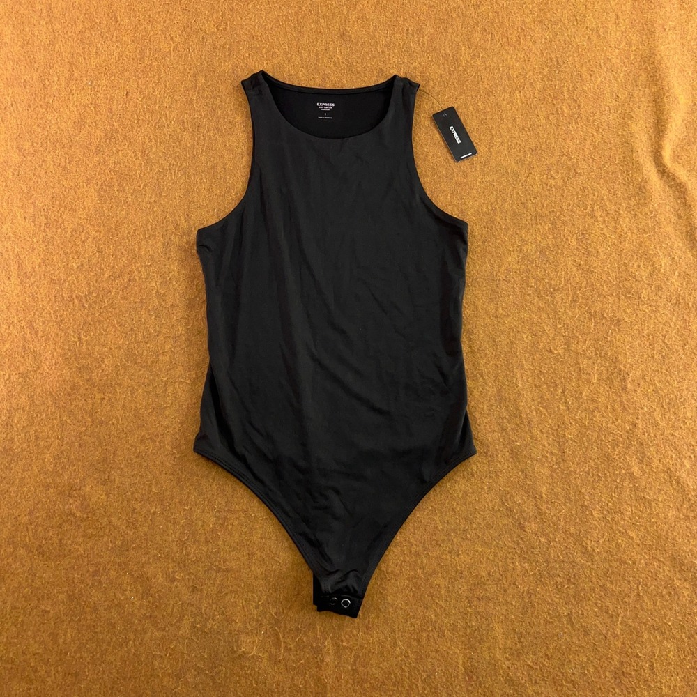 Express Womens Small Black Body Contour Compression Sleeveless Bodysuit NWT